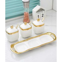 Ceramic Spice Jars With Lid White & Gold